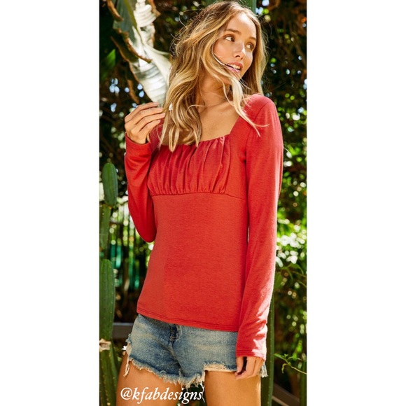 LAST! Square Neckline Deep Orange Ruche Deep Rust Top! - Picture 3 of 7